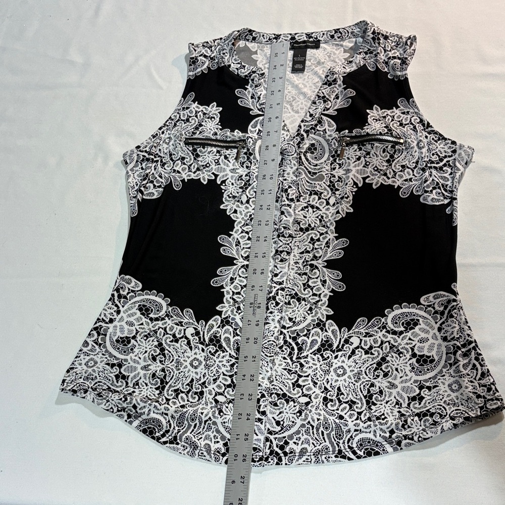 INC International Concepts Black and White Paisley Sleeveless Blouse Large - Picture 11 of 15